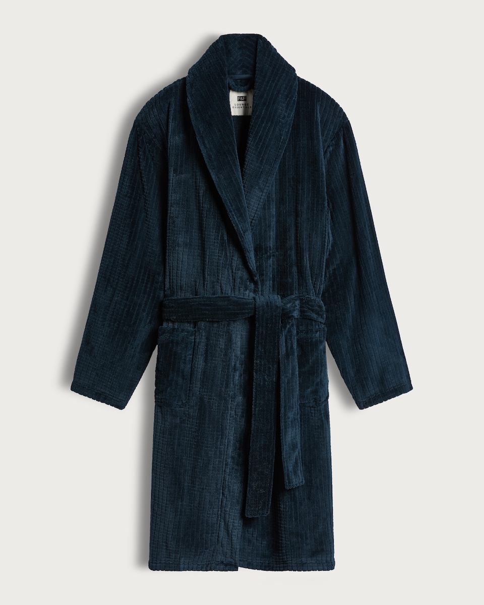image 1 of F&F Fleece Textured Dressing Gown in Navy
