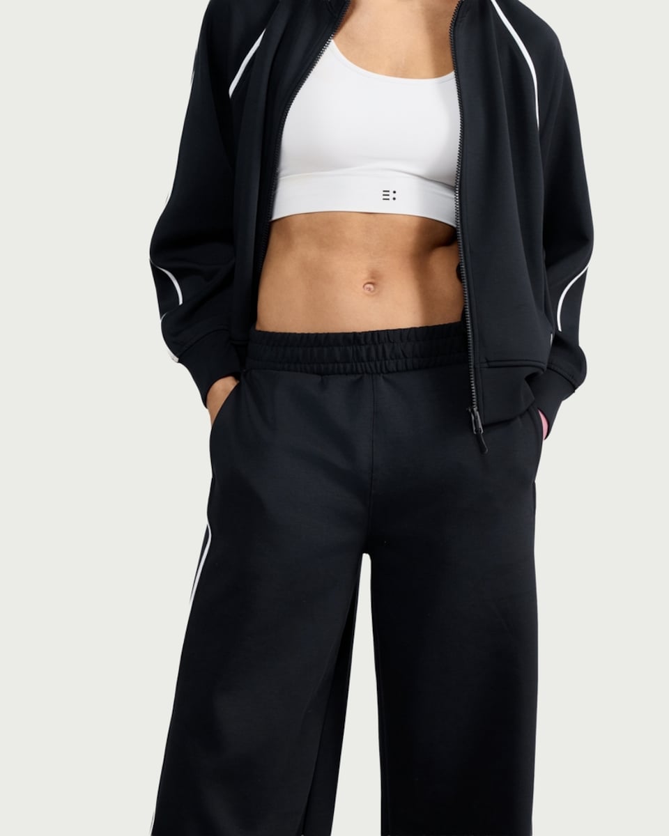 image 1 of F&F Active EVERYHOUR Side Stripe Wide Leg Joggers in Black