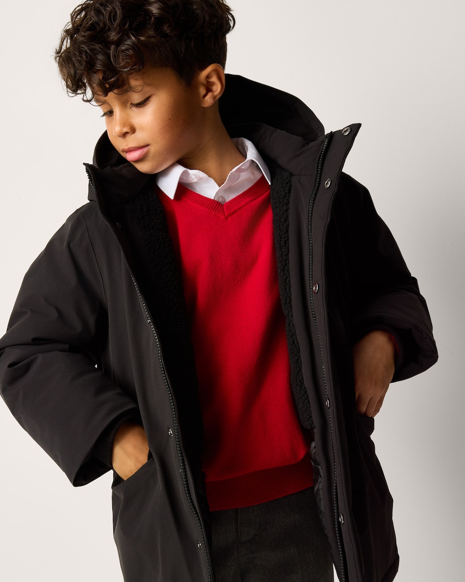 image 1 of F&F Boys Waterproof Longline Hooded Parka in Black
