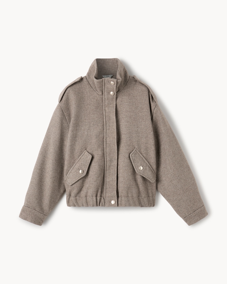 image 1 of F&F Brushed Twill Funnel Neck Jacket in Camel