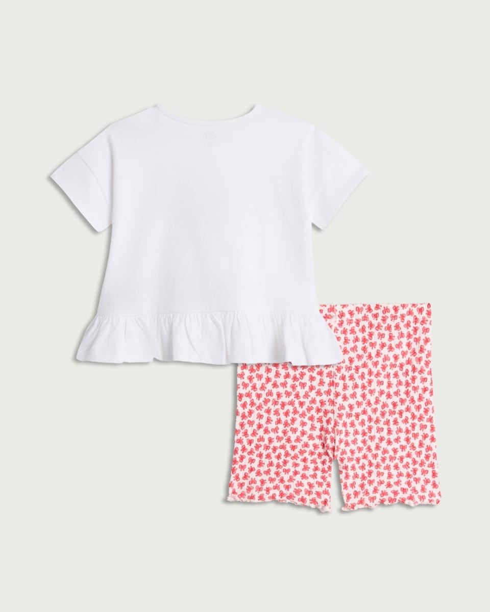 image 1 of F&F Baby 2-Piece Cotton Rich Bow Print Top and Shorts Set in White