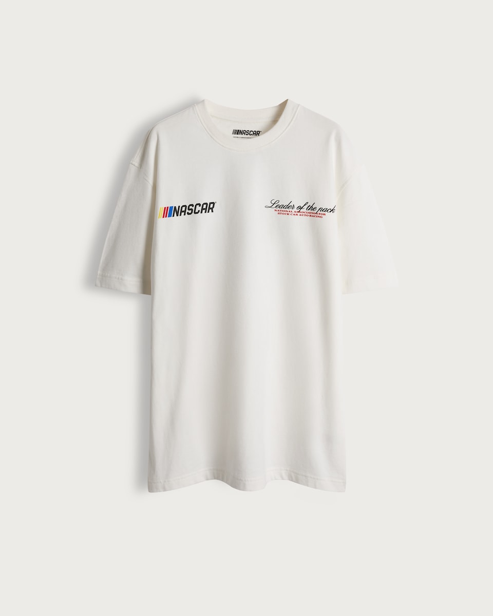 image 1 of NASCAR Print Leader of the Pack Slogan T-Shirt in Cream