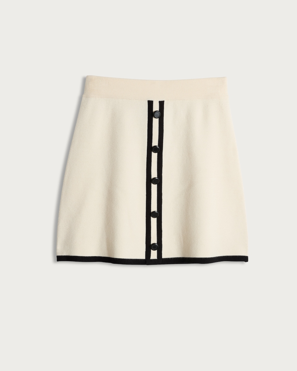 image 1 of The F&F Edit Knitted Button Detail Contrast Trim Co-ord Skirt in Cream