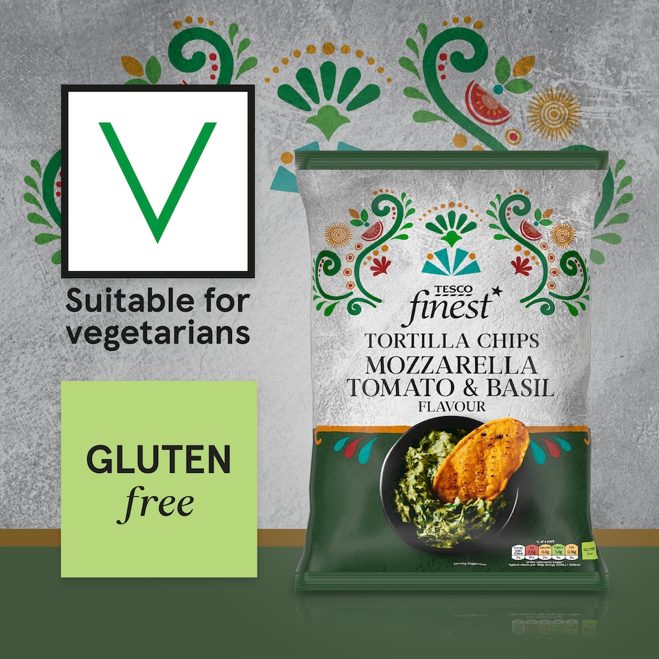 image 1 of Tesco Finest Mozzarella, Basil & Tomato Tortilla Chips 150g