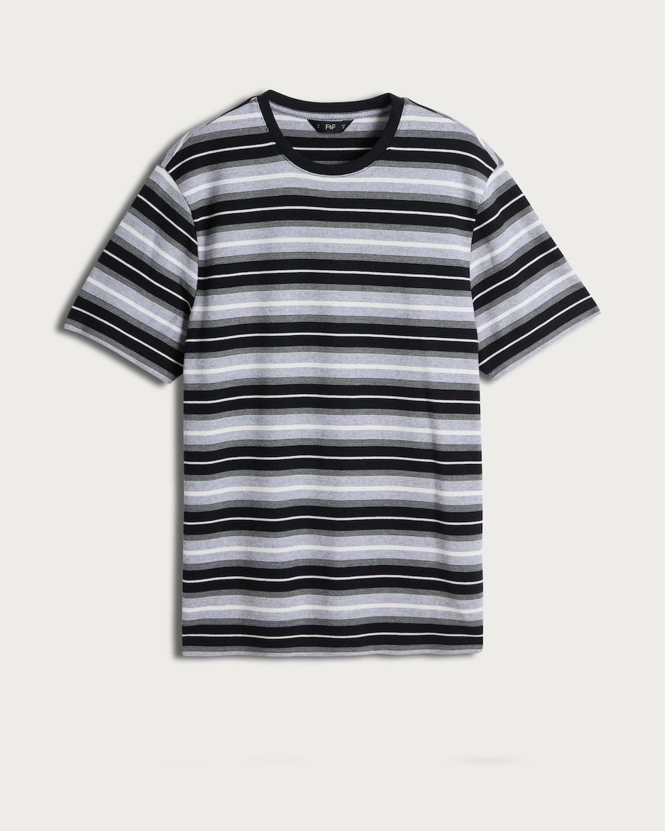 image 1 of F&F Pure Cotton Striped T-Shirt in Black