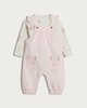 image 1 of F&F Baby Cotton Rich Bunny Pocket Dungarees and Bodysuit Set in Pink