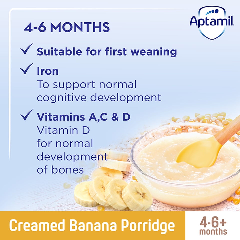 image 1 of Aptamil Creamed Banana Porridge Baby Cereal 4-6+ Months 125g