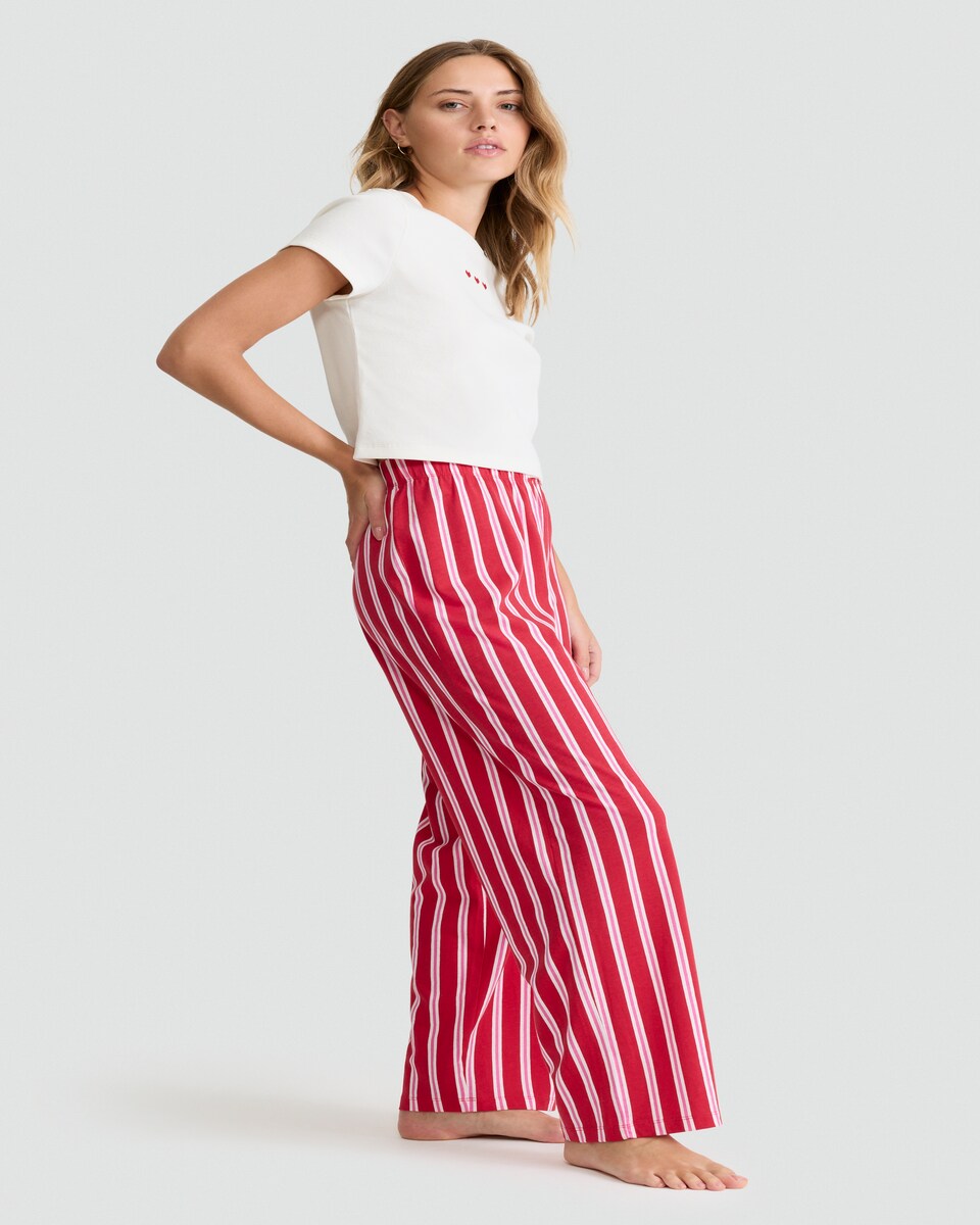 image 1 of F&F Pure Cotton Stripe Print Pyjama Bottoms in Red