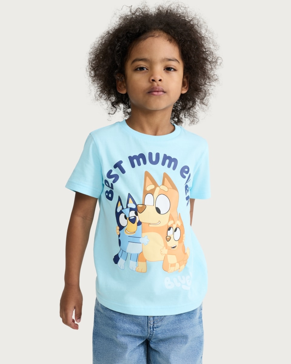 image 1 of Bluey Pure Cotton Best Mum Ever T-Shirt in Blue