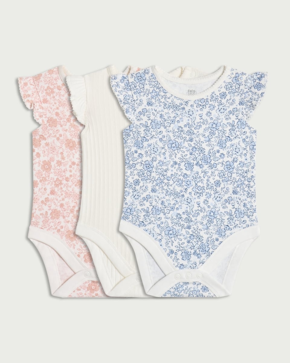 image 1 of F&F Baby 3-Pack Pure Cotton Floral Print Bodysuits in Multi