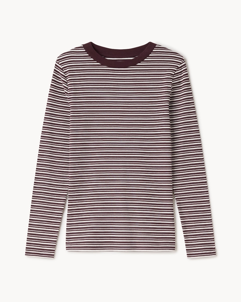 image 1 of F&F Cotton Rich Ribbed Long Sleeved Top in Multi Brown