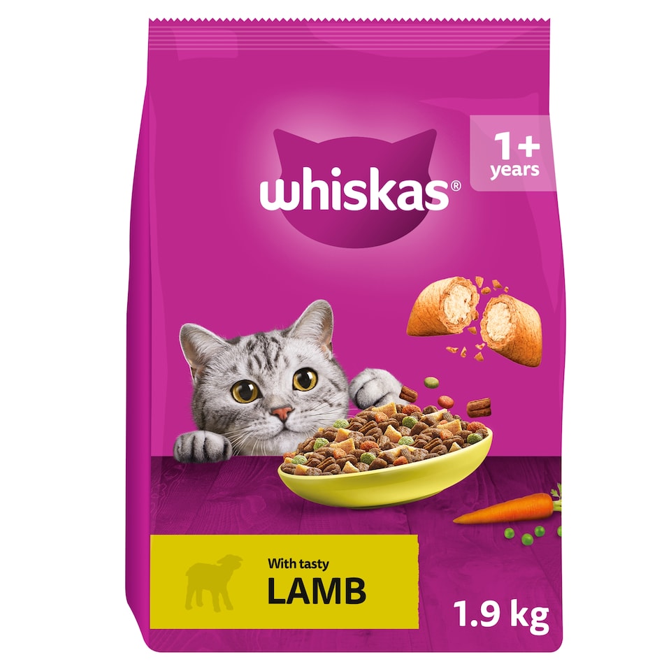 image 1 of Whiskas 1+ Adult Dry Cat Food Biscuits Lamb 1.9kg