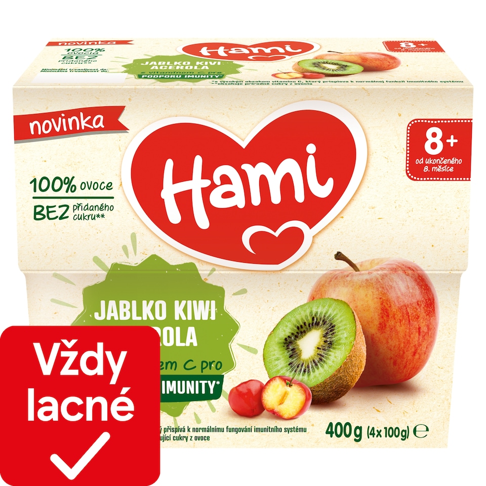 obrázok 1 z Hami ovocný príkrm 100% ovocie jablko kivi acerola 8+ 400 g