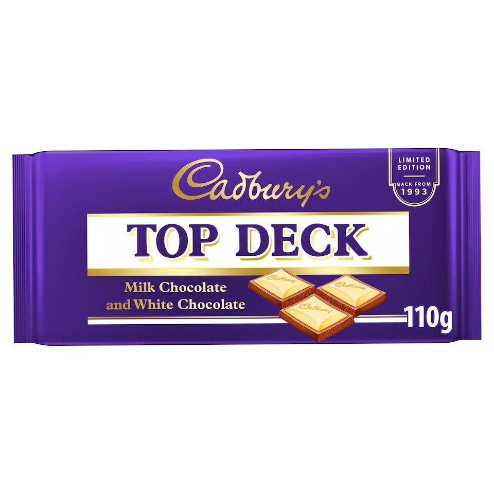 Cadbury's Top Deck Milk Chocolate and White Chocolate Bar 110g