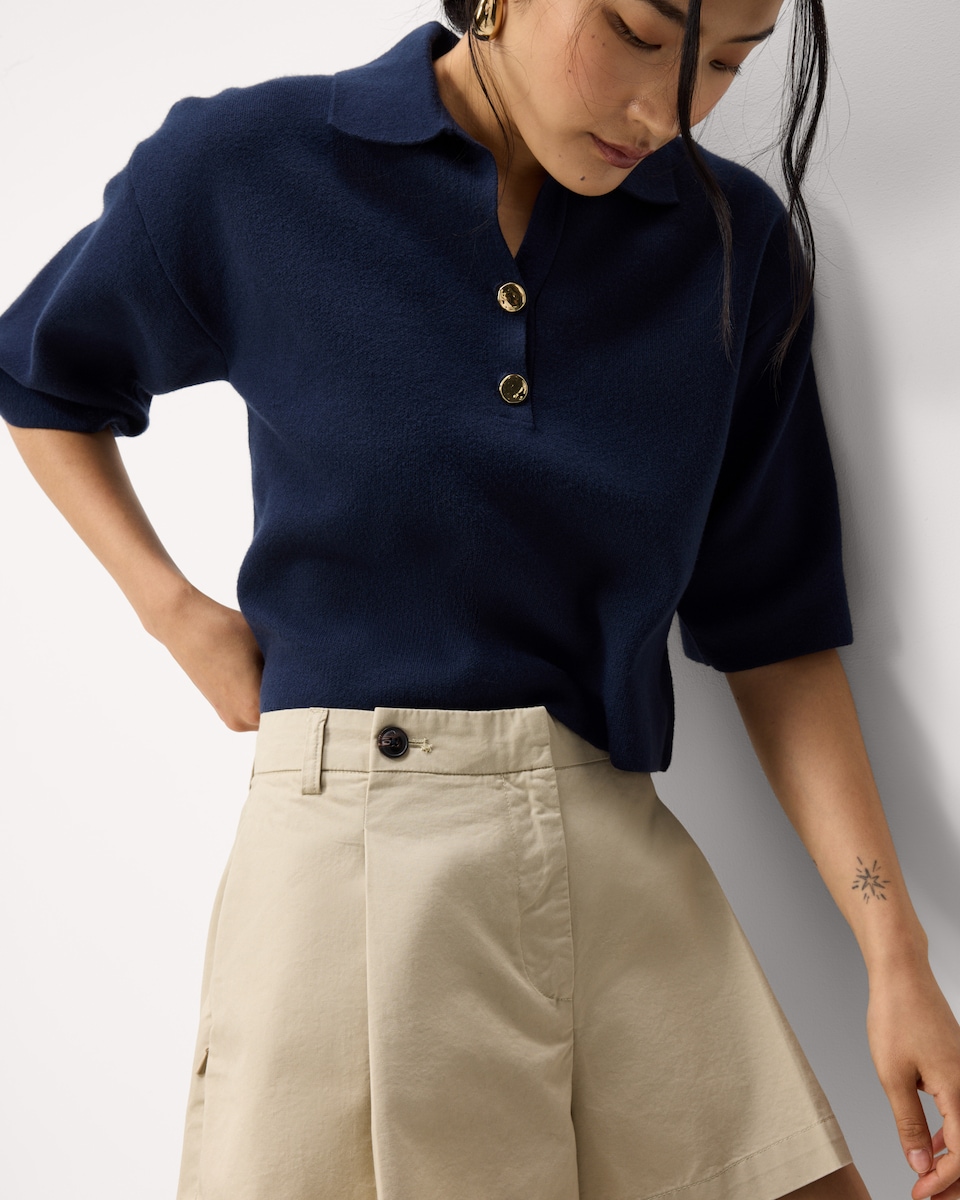 image 1 of F&F Pure Cotton Pleated Shorts in Camel