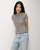 image 2 of F&F Cotton Rich Striped Button Front Top in Multi Brown