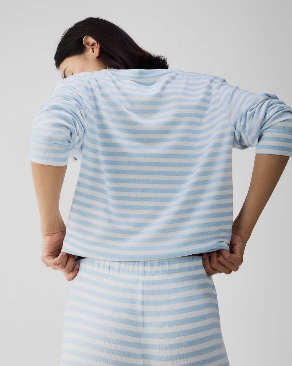 image 1 of F&F Textured Striped Pyjama Set in Multi Blue