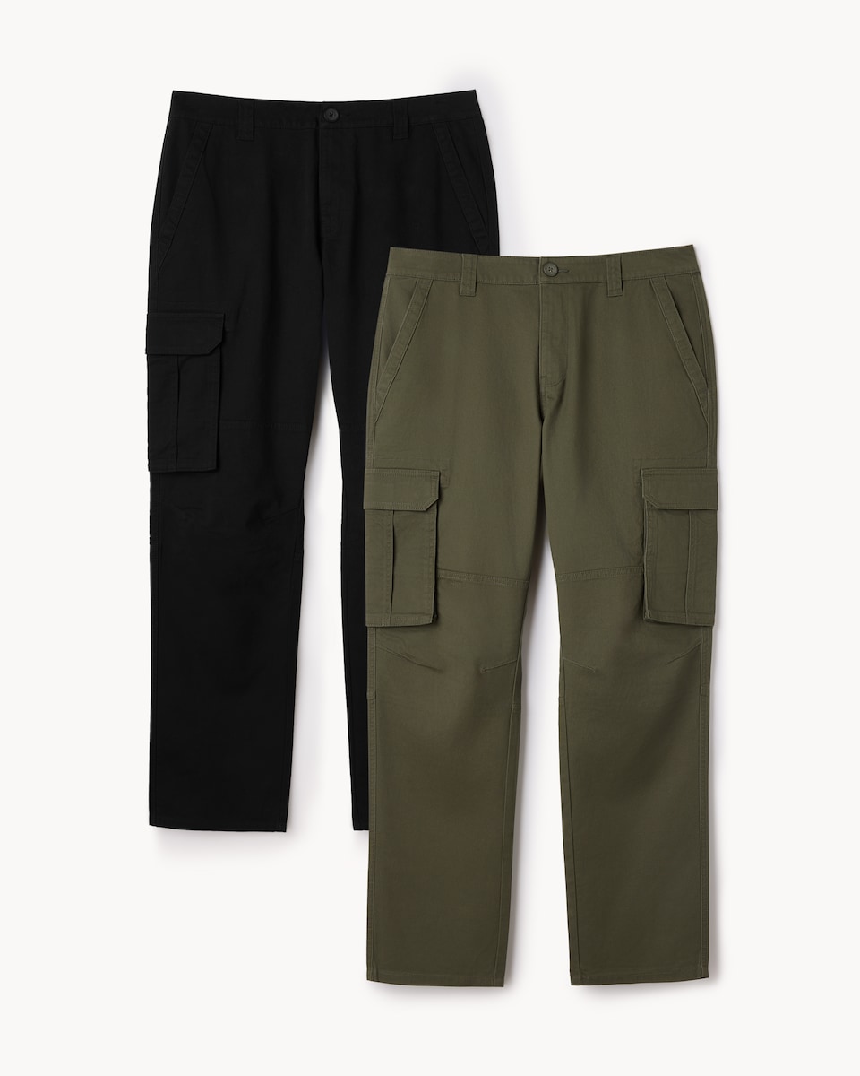 image 1 of F&F 2-Pack Cotton Rich Cargo Trousers in Multi
