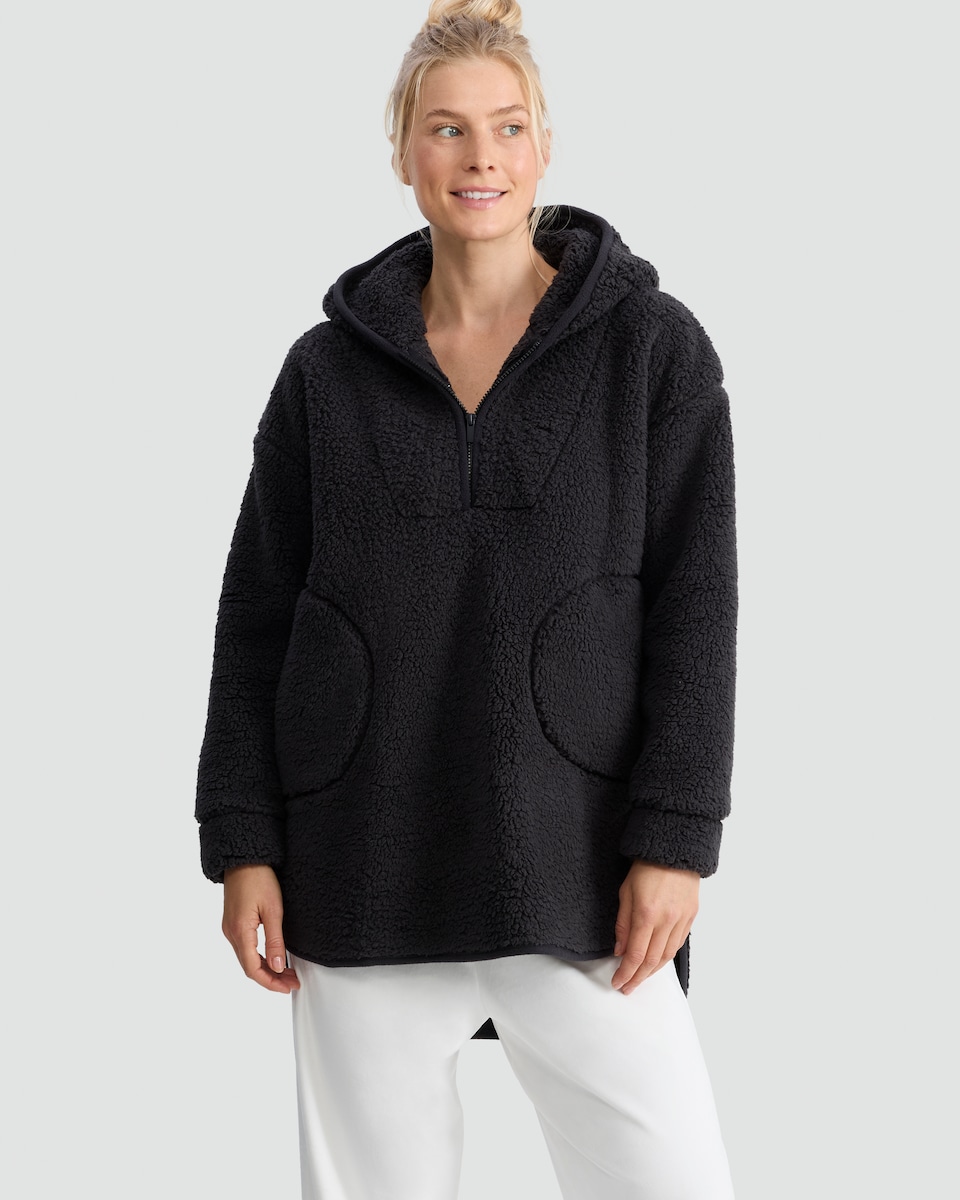 image 1 of F&F Fleece Pocket Front Hooded Pyjama Jacket in Grey