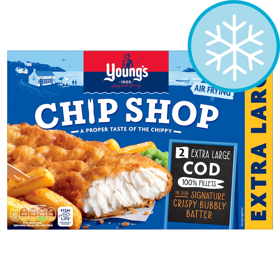Youngs Chip Shop 2 Extra Large Cod Fillets In Batter 300G