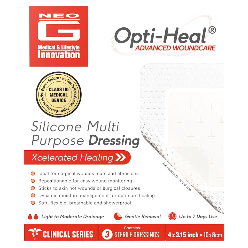 Neo G Opti-Heal Silicone Multipurpose Wound Dressing Multipack Pk3
