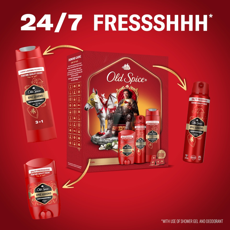 Obrázek 1 pro produkt Old Spice Knight Dárková Sada S Tuhým Deodorantem, Sprejem A Sprchovým Gelem Epic Legend