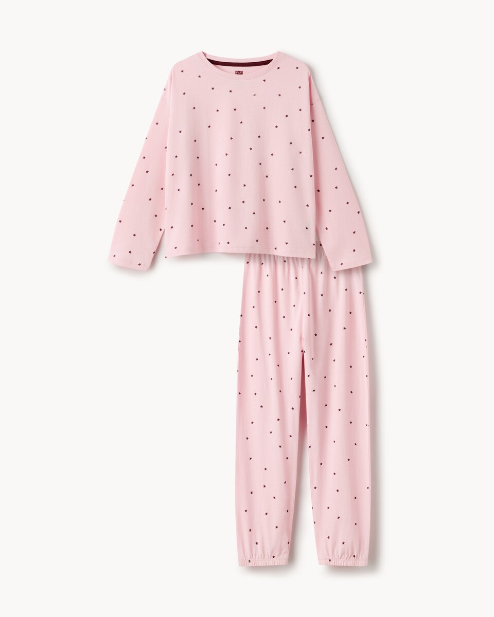 image 1 of F&F Girls Pure Cotton Polka Dot Pyjama Set in Pink