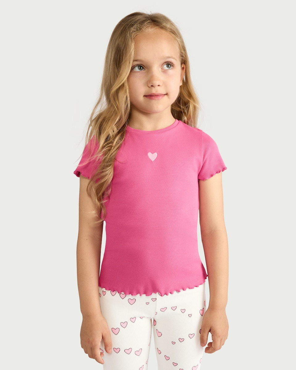 image 1 of F&F Girls 2-Pack Cotton Rich Heart T-Shirts in White