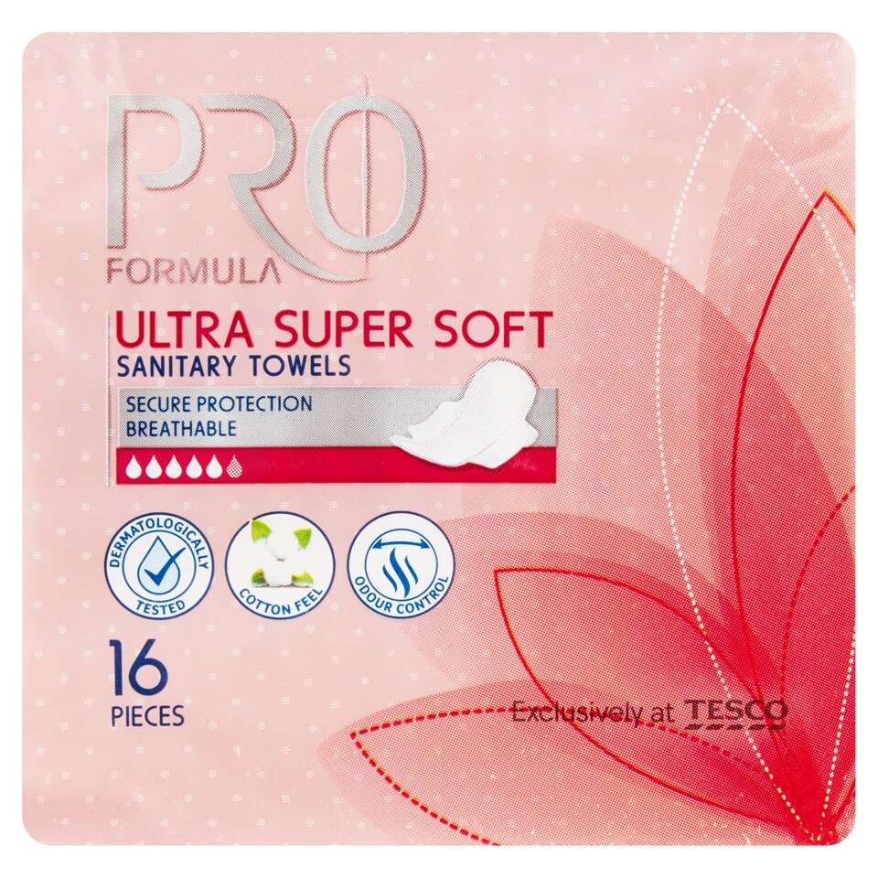 Tesco Pro Formula Wings Ultra Super Soft Sanitary Towels 16 pcs