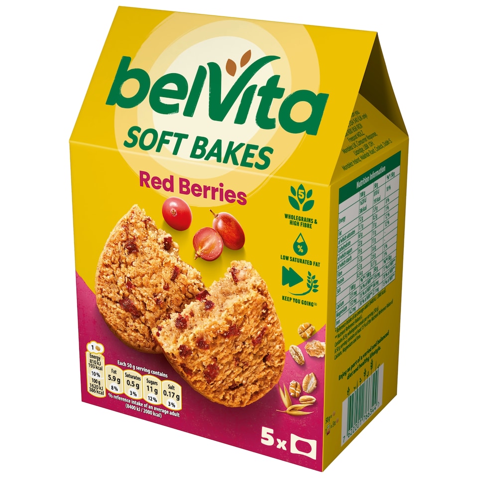 image 1 of Belvita Breakfast Soft Bakes Red Berries Cereal Snack Bars Pack 5 x 50g