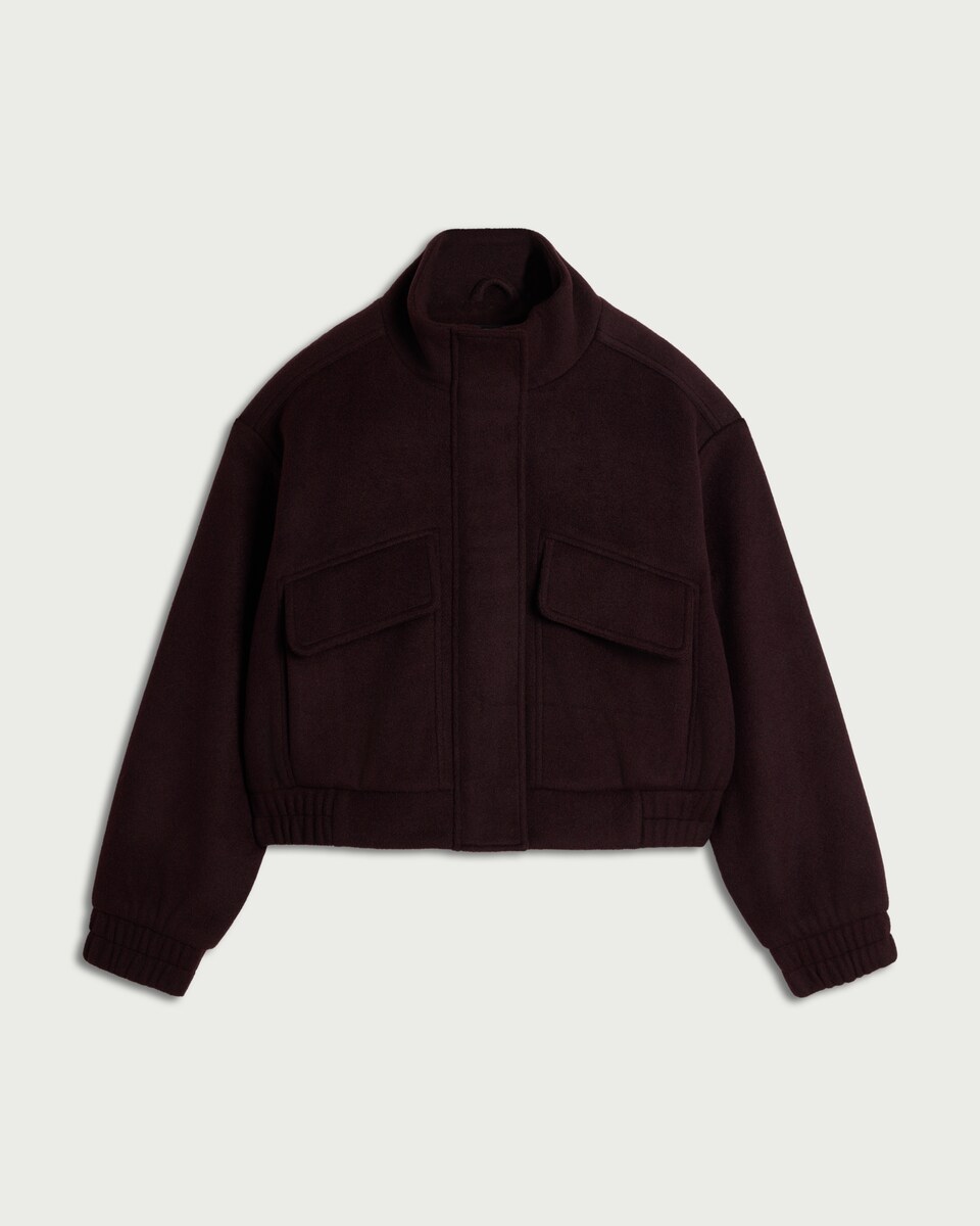 image 1 of F&F Funnel Neck Zip Up Jacket in Burgundy