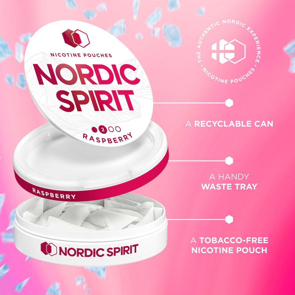 image 1 of Nordic Spirit Raspberry Tobacco Free Nicotine Pouches Regular 20 Pack 6mg 14g