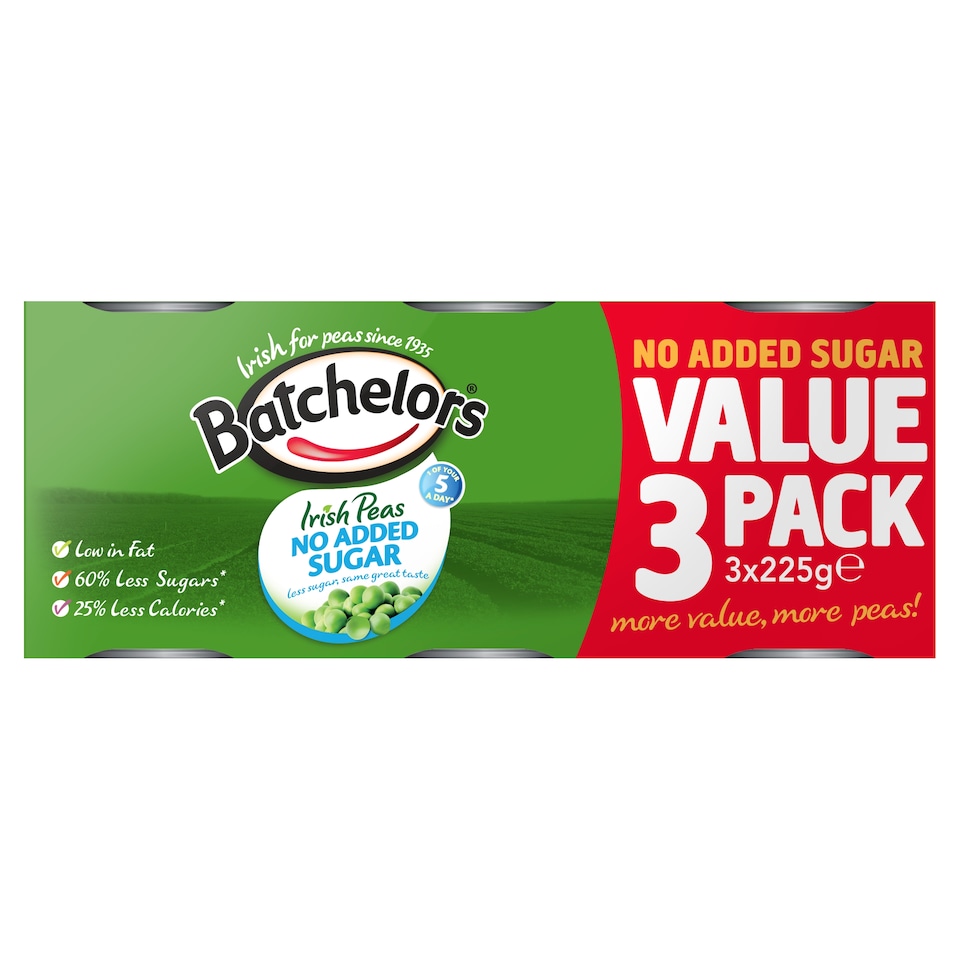 Batchelors No Added Sugar Peas 3X225g