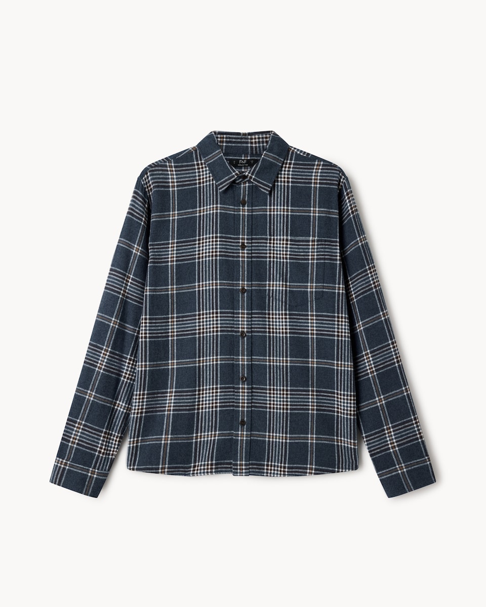 image 1 of F&F Pure Cotton Brushed Checked Shirt in Navy