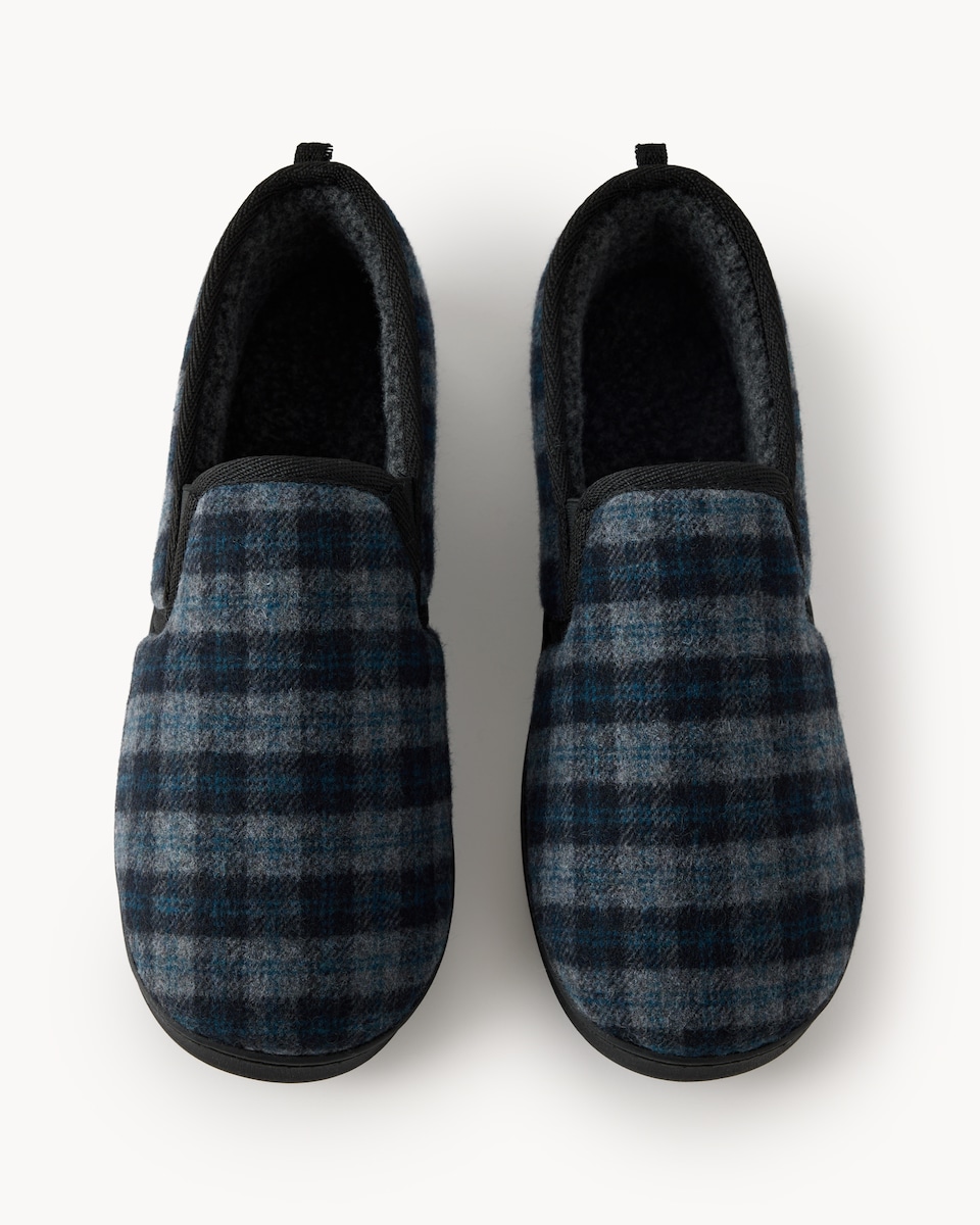 image 1 of F&F Check Closed Back Slippers in Navy