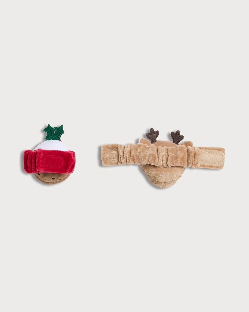 image 1 of F&F Baby 2-Pack Christmas Pudding and Reindeer Wrist Rattles in Multi