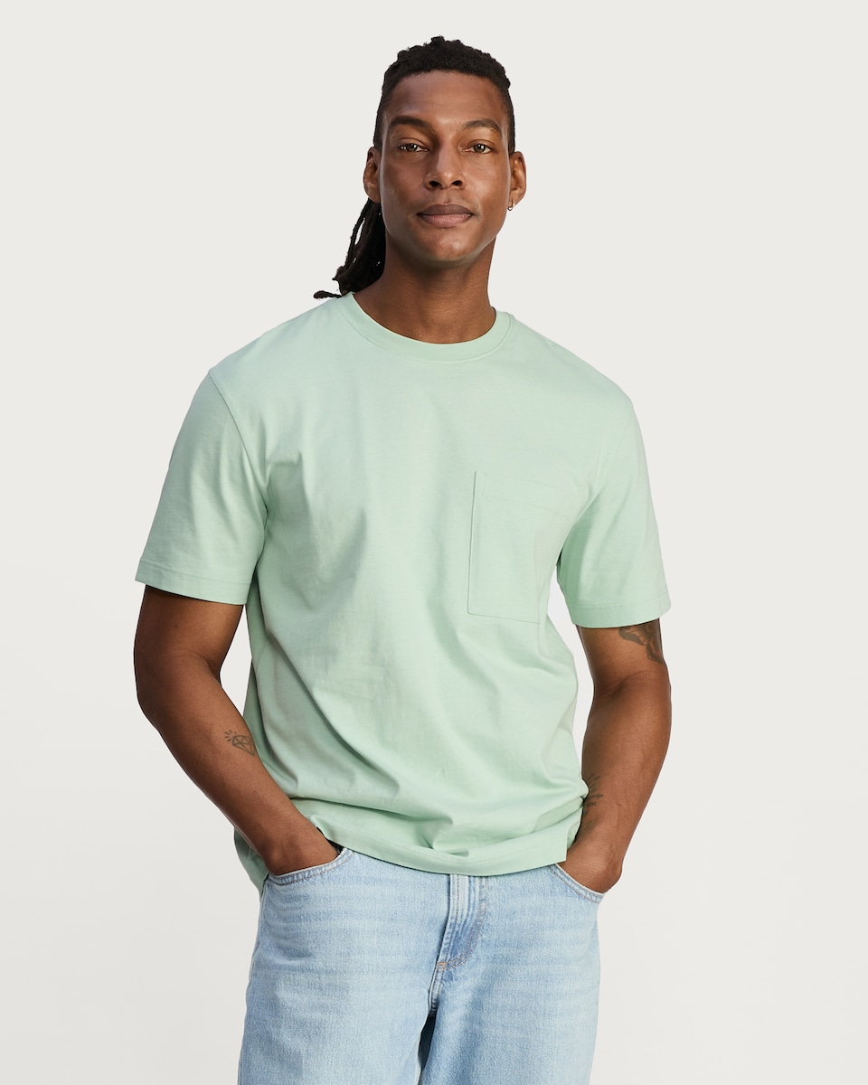 image 1 of F&F Pure Cotton Oversized Pocket Detail T-Shirt in Green