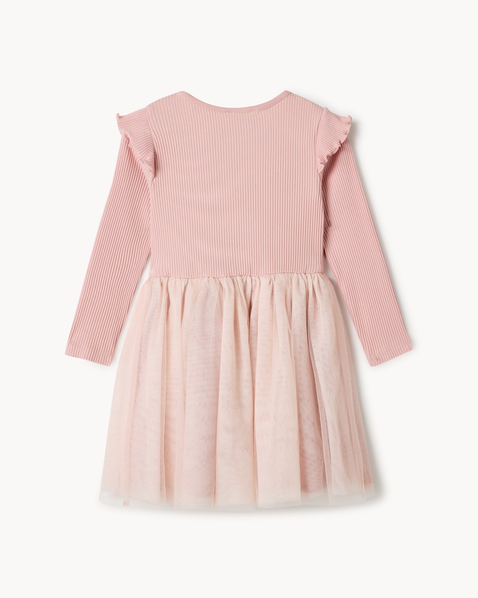 image 1 of F&F Girls Cotton Rich Tulle Dress in Pink