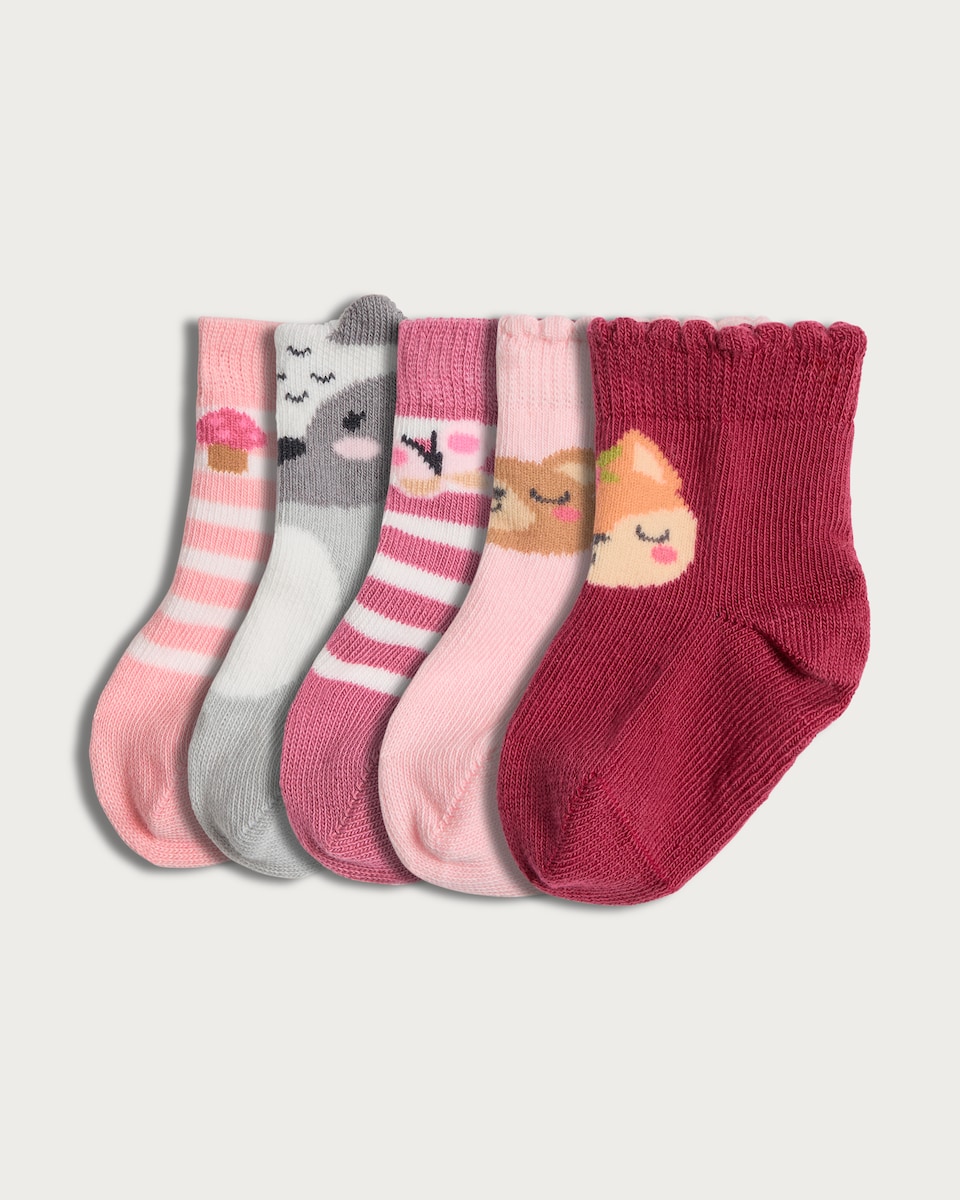 F&F Baby 5-Pack Cotton Rich Printed Socks in Multi