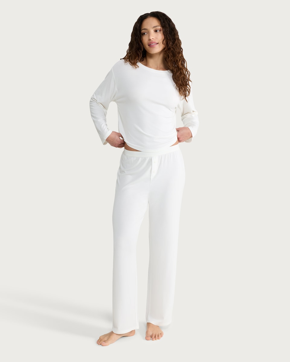 image 1 of F&F CoolEase™ Modal Rich Wide Leg Pyjama Bottoms in Cream