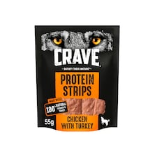 Crave Natural Grain Free Protein Strip Adult Dog Treat Turkey & Chicken 55g