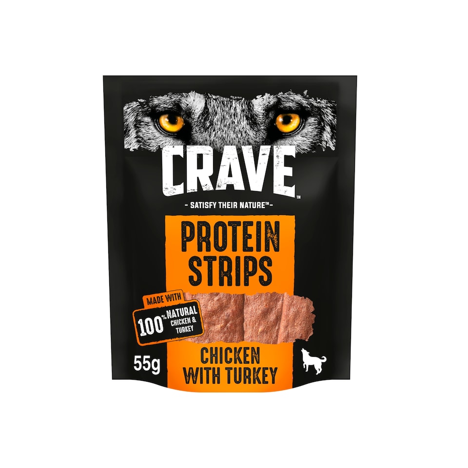 image 1 of Crave Natural Grain Free Protein Strip Adult Dog Treat Turkey & Chicken 55g