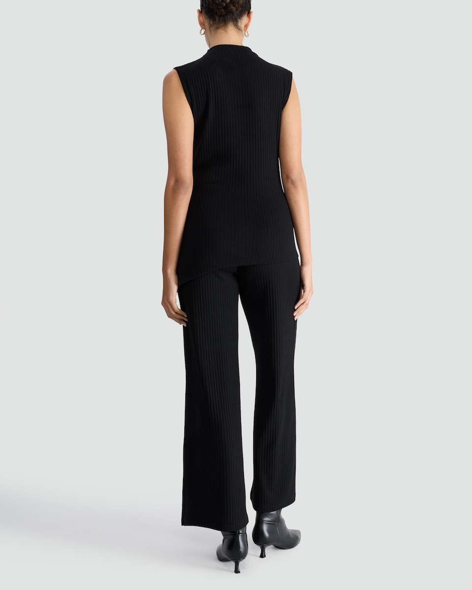 image 1 of  F&F Ribbed Wide Leg Co-ord Trousers in Black
