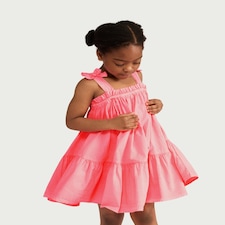 F&F Girls Pure Cotton Bow Strap Tiered Dress in Pink