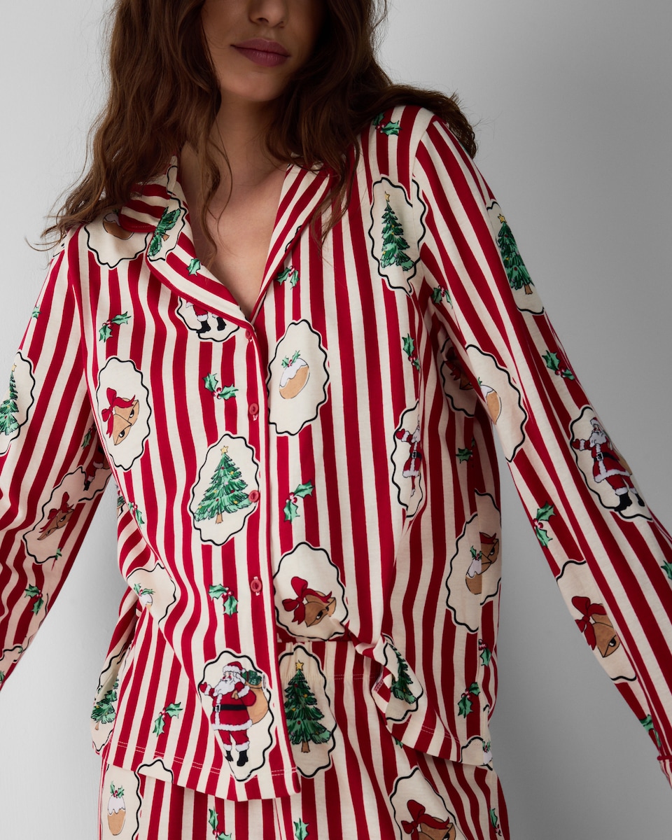 image 1 of Christmas Pure Cotton Striped Matching Family Pyjama Set in Multi Red
