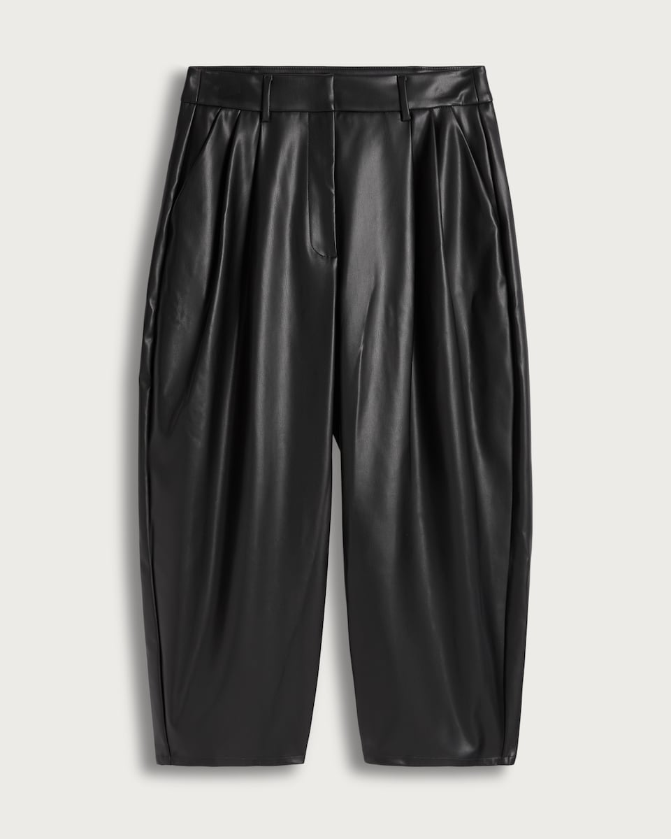image 1 of F&F Faux Leather Pleated Barrel Leg Trousers in Black
