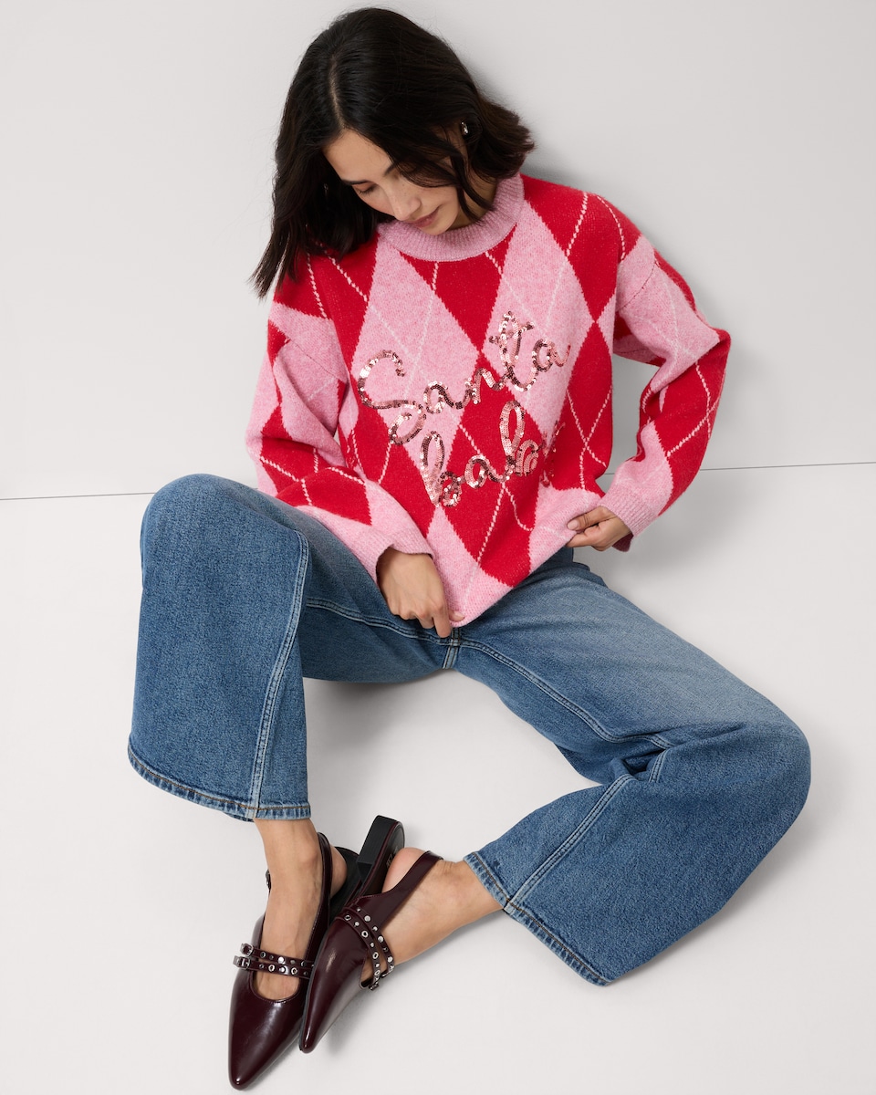 image 1 of Christmas Argyle Sequin Jumper in Pink