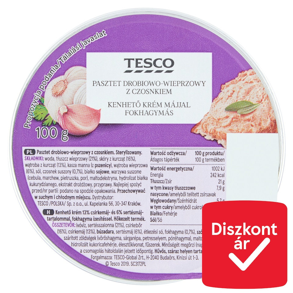 Tesco fokhagymás kenhető krém májjal 100 g