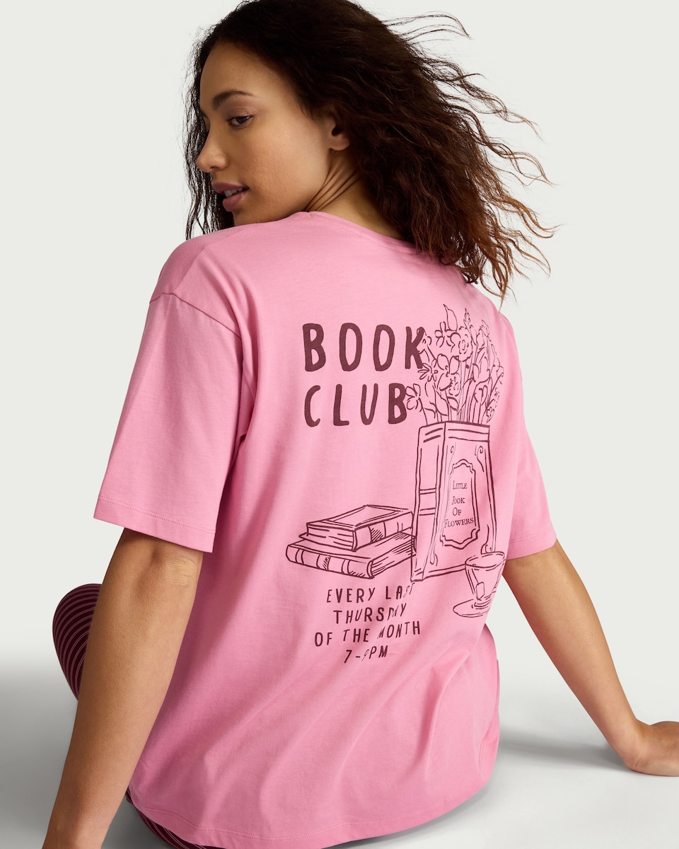 image 1 of F&F Pure Cotton Book Club Pyjama T-Shirt in Pink