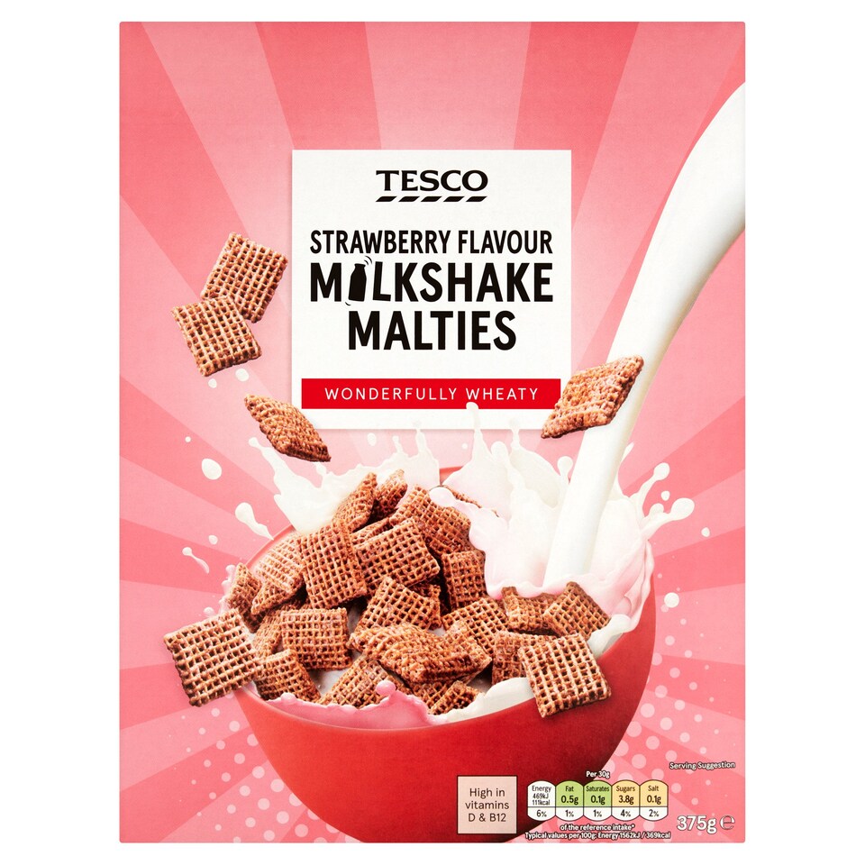 Tesco Strawberry Milkshake Malt Wheats 375G